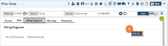 Click on the Billing Diagnosis tab