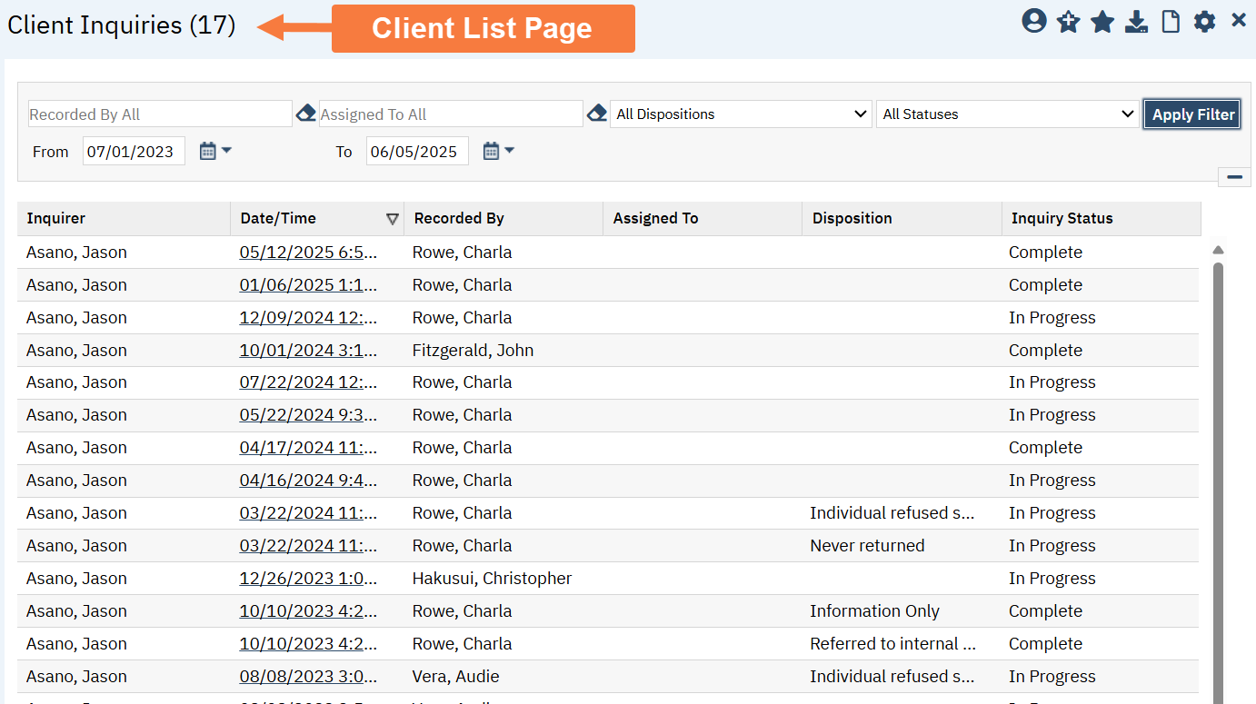 Client List Page